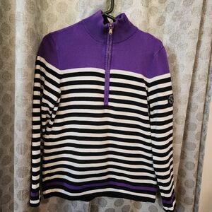 Ralph Lauren Purple and Black Striped Zip-Up Sweater